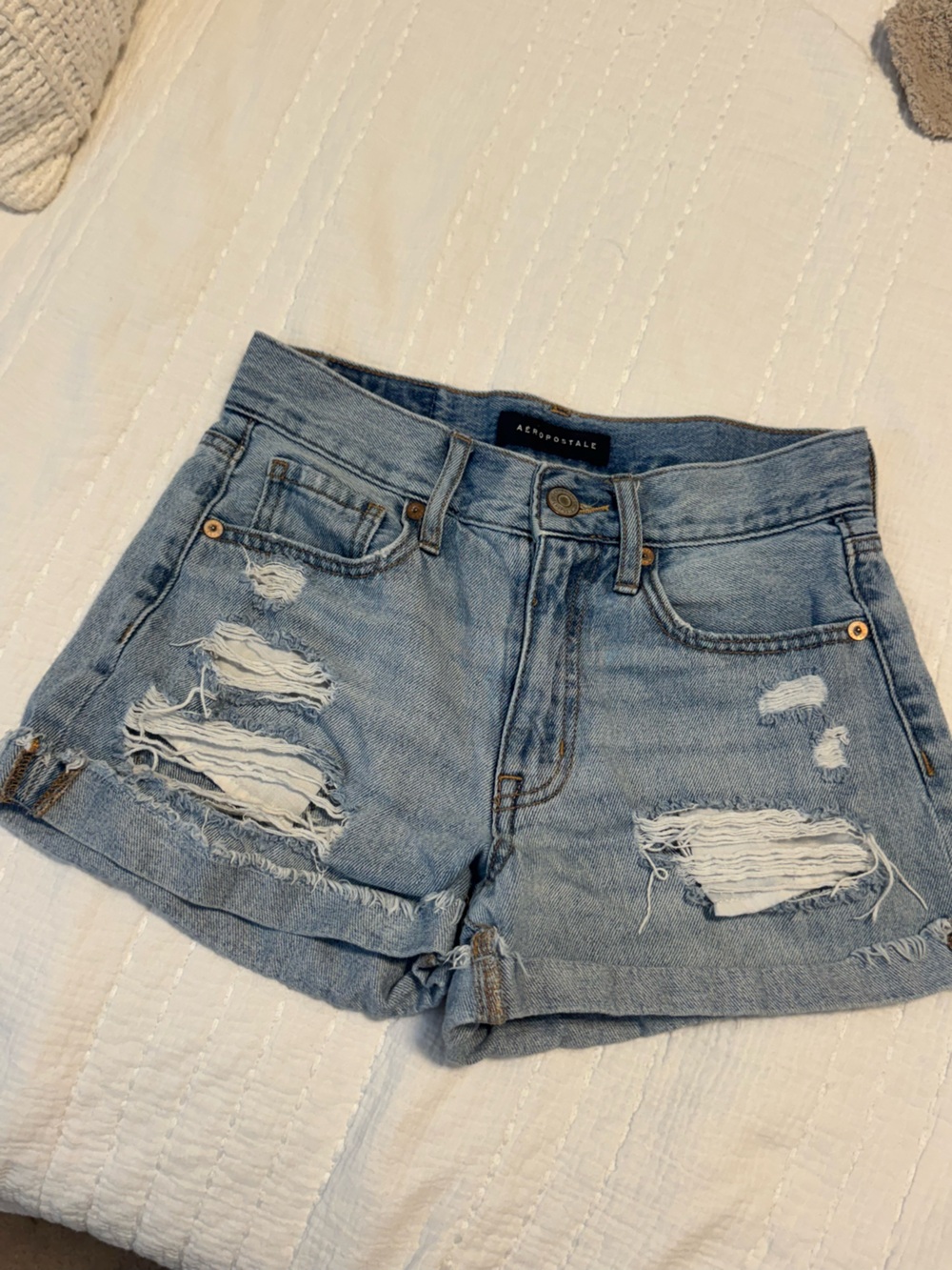 Aeropostale Light Blue Distressed Denim Mom Shorts